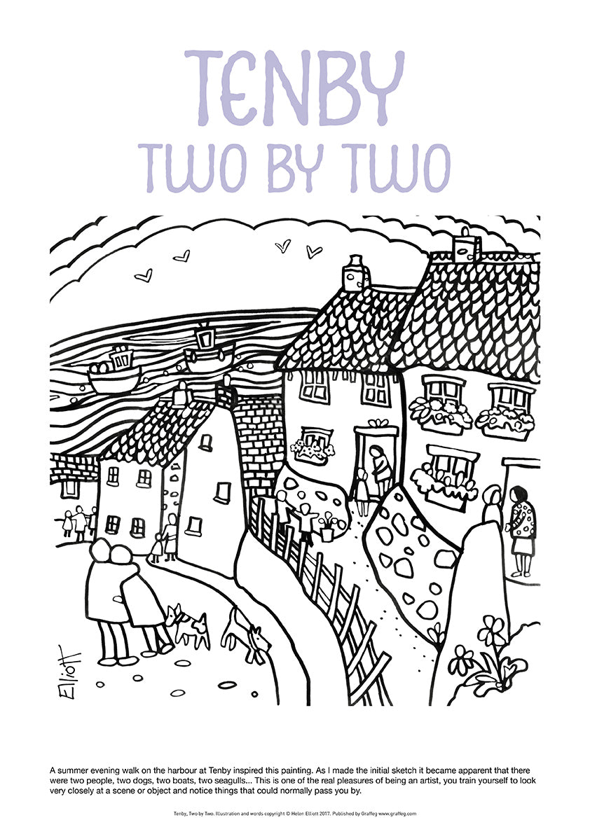Tenby Two by Two - Helen Elliott Colouring Poster