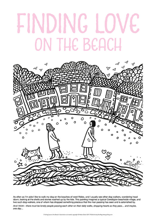 Finding Love on the Beach - Helen Elliott Colouring Poster