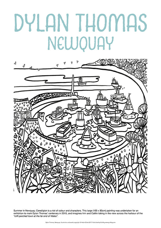 Dylan Thomas Newquay - Helen Elliott Colouring Poster