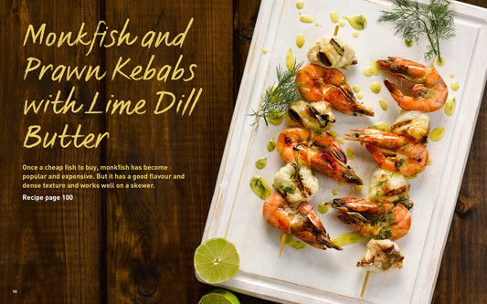 Flavours of Wales Collection Gilli Davies Huw Jones published by Graffeg monkfish and prawn kebabs with lime dill butter