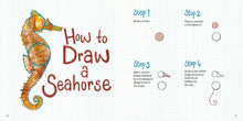 Load image into Gallery viewer, Into the Blue How to Draw, by Nicola Davies, illustrated by Abbie Cameron, published by Graffeg. Seahorse
