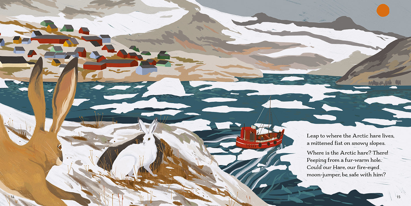 Leap, Hare, Leap by Dom Conlon and Anastasia Izlesou book page environmental poetic picture book