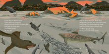 Load image into Gallery viewer, Swim Shark Swim by Dom Conlon and Anastasia Izlesou book page environmental poetic picture book
