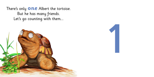 Illustration of a tortoise with text and number 1 on a white background