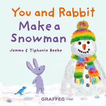 Load image into Gallery viewer, An interactive storybook for young
children, ‘You and Rabbit’ involves the
young reader responding directly with
actions set out on the page. Here, the
reader is joined by Rabbit who helps
them to build a snowman. Aimed at children aged 0-3 but perfect
for reading together with a relative or
older sibling.Beautiful watercolour illustrations by Tiphanie Beeke. Kids book about animals in nature with detailed features and thoughtful illustrations. Christmas time. Perfect board book for little ones to play with
