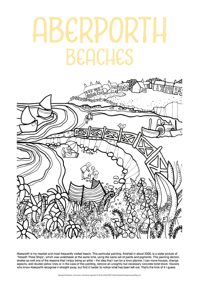 Aberporth Beaches - Helen Elliott Colouring Poster