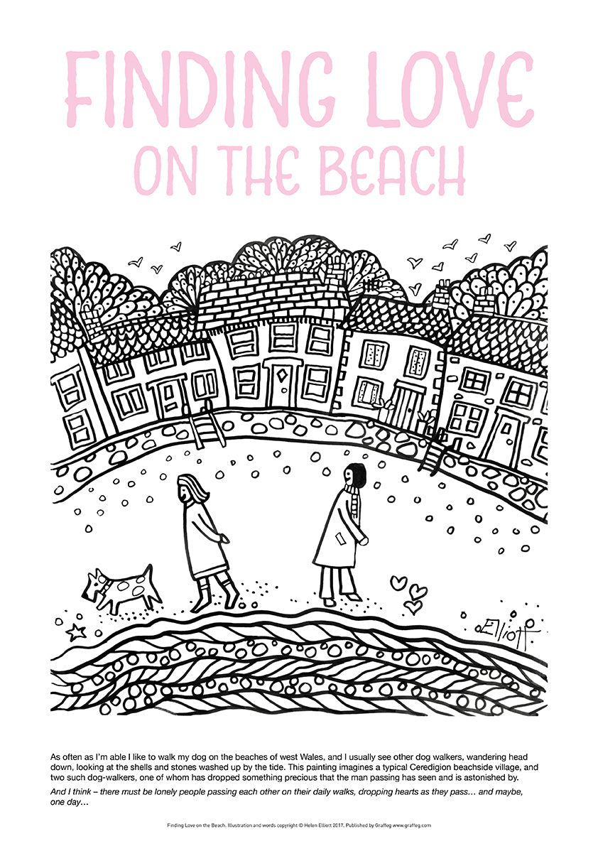 Finding Love on the Beach - Helen Elliott Colouring Poster