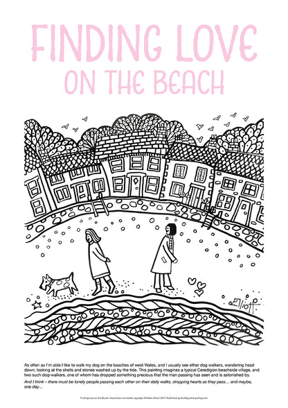 Finding Love on the Beach - Helen Elliott Colouring Poster