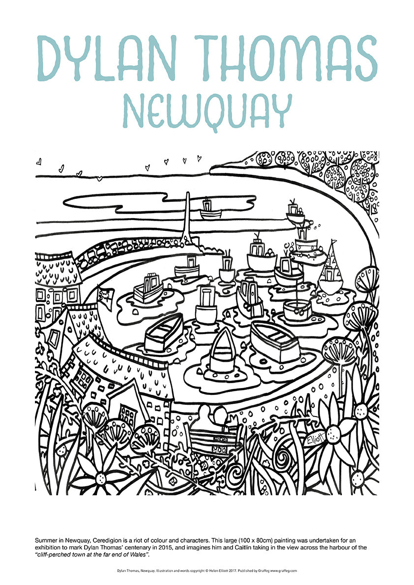 Dylan Thomas Newquay - Helen Elliott Colouring Poster