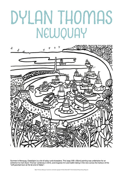 Dylan Thomas Newquay - Helen Elliott Colouring Poster