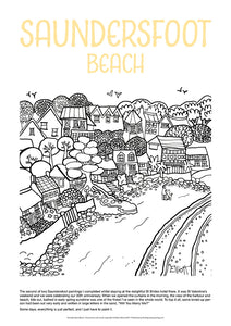 Saundersfoot Beach - Helen Elliott Colouring Poster