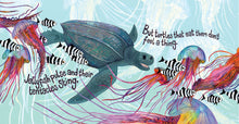 Load image into Gallery viewer, Into the Blue by Niola Davies, illustrated by Abbie Cameron published by Graffeg. Turtle, jellyfish
