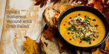 Load image into Gallery viewer, Autumn Recipes by Angela Gray Huw Jones published by Graffeg Angela Gray&#39;s Cookery School spiced butternut veloute with crab salad
