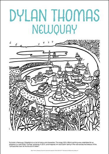 Dylan Thomas Newquay - Helen Elliott Colouring Poster
