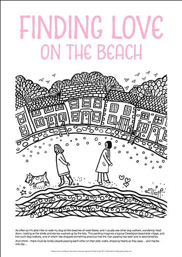 Finding Love on the Beach - Helen Elliott Colouring Poster