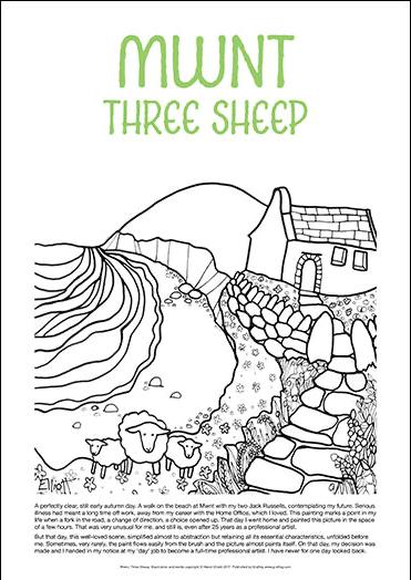 Mwnt Three Sheep - Helen Elliott Colouring Poster