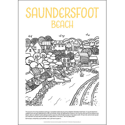 Saundersfoot Beach - Helen Elliott Colouring Poster