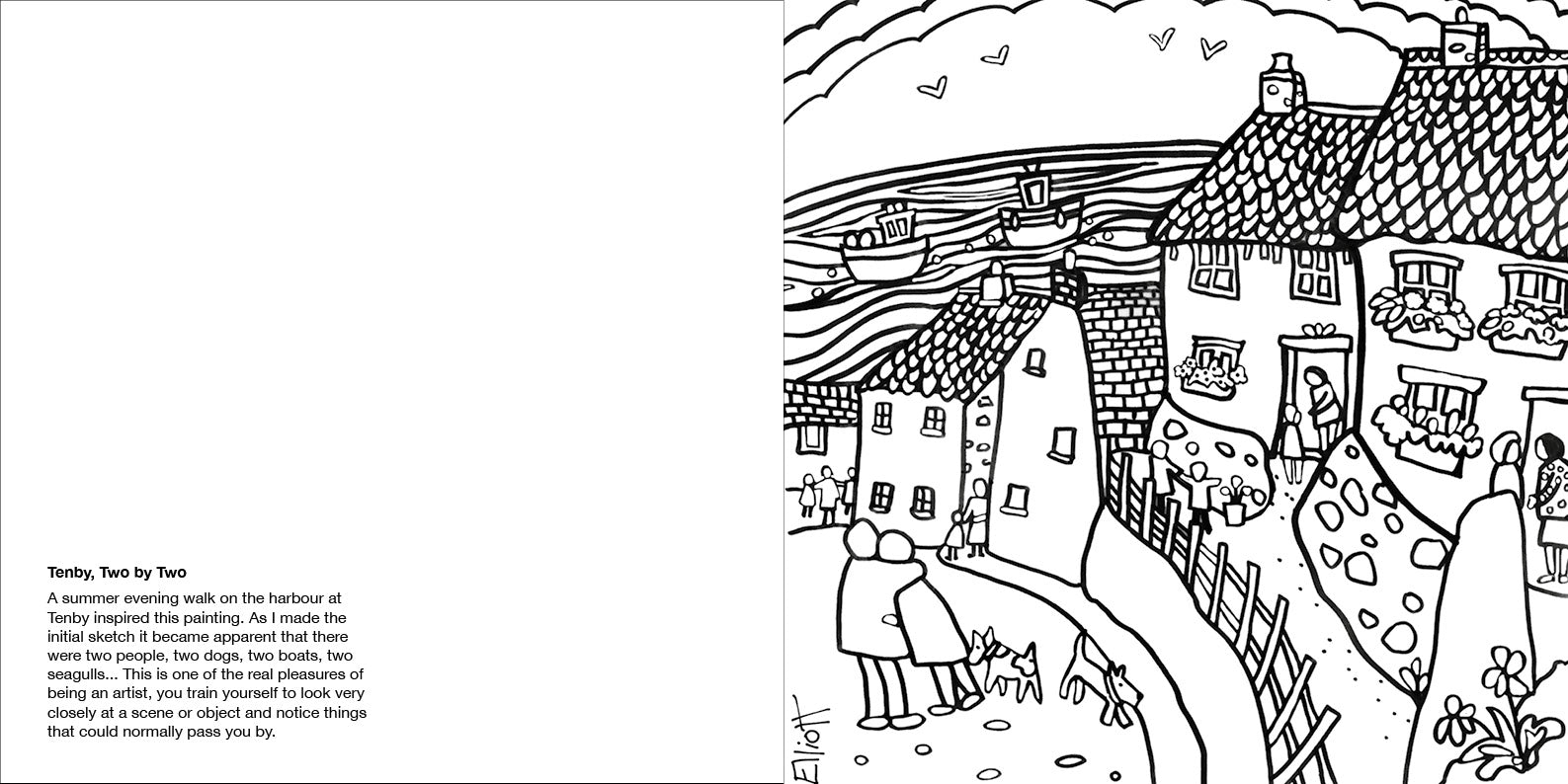 Helen Elliott Dog's Life Colouring Book, published by Graffeg, Tenby
