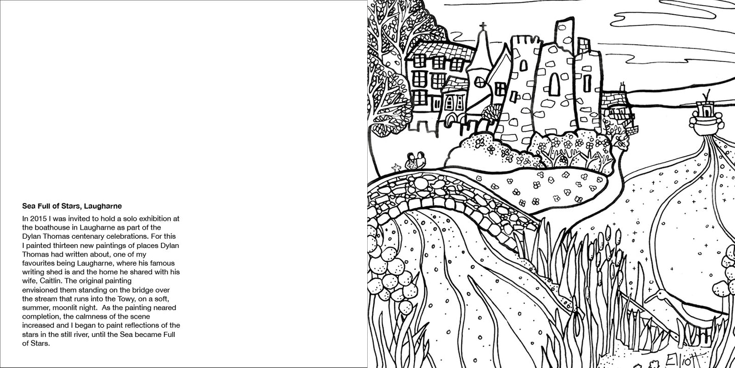 Helen Elliott Dog's Life Colouring Book, published by Graffeg, Laugharne