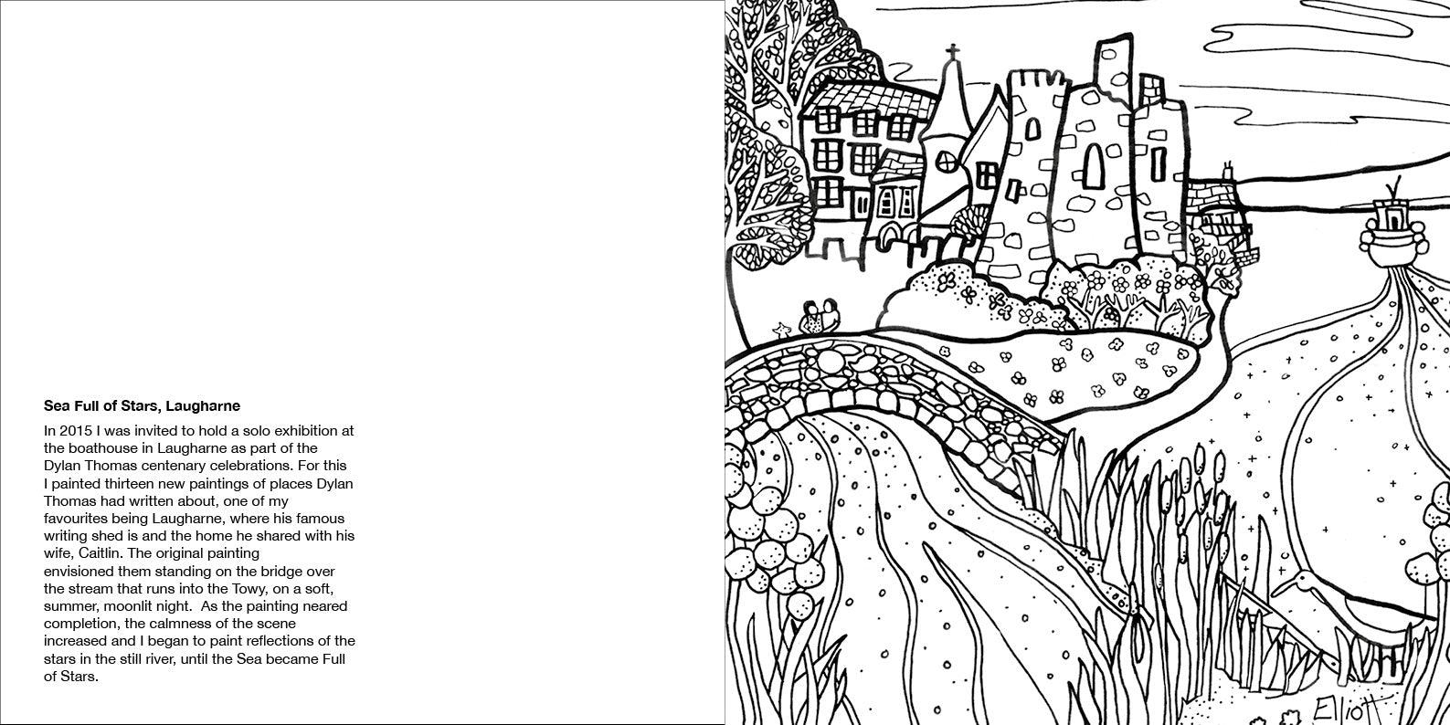 Helen Elliott Dog's Life Colouring Book, published by Graffeg, Laugharne