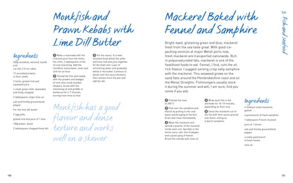 Flavours of Wales Collection Gilli Davies Huw Jones published by Graffeg monkfish and prawn kebabs with lime dill butter, mackerel baked with fennel and samphire