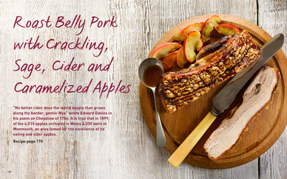 Flavours of Wales Collection Gilli Davies Huw Jones published by Graffeg roast belly pork with crackling, sage, cider and caramelized apples
