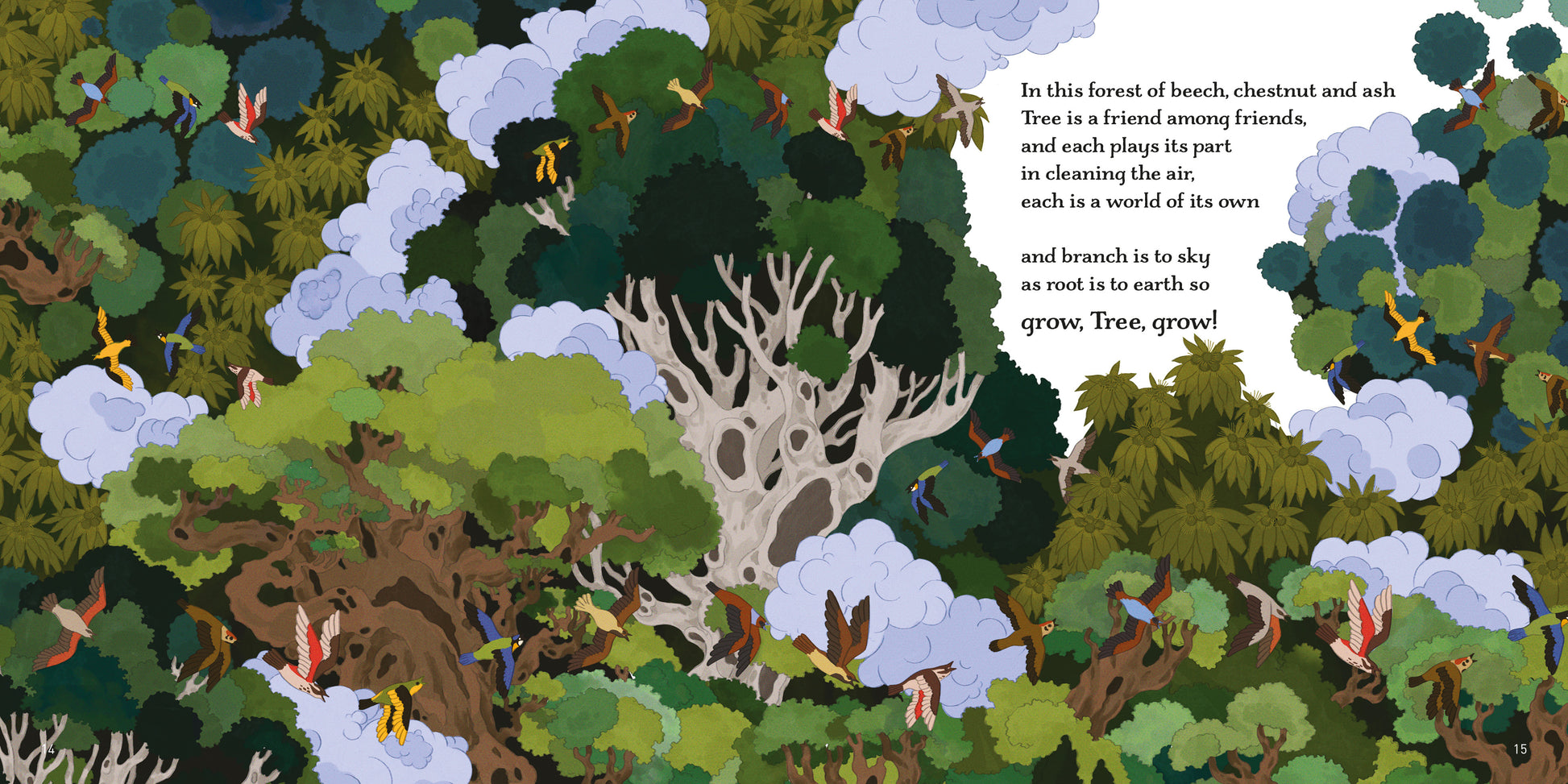 Grow, Tree, Grow by Dom Conlon and Anastasia Izlesou book page environmental poetic picture book