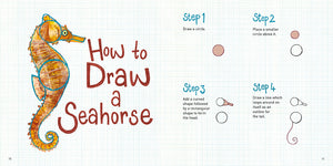 Into the Blue How to Draw, by Nicola Davies, illustrated by Abbie Cameron, published by Graffeg. Seahorse
