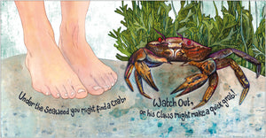 Into the Blue by Niola Davies, illustrated by Abbie Cameron published by Graffeg. Crab