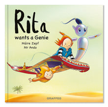 Load image into Gallery viewer, Rita wants a Genie by Máire Zepf and Andrew Whitson, published by Graffeg picture book cover
