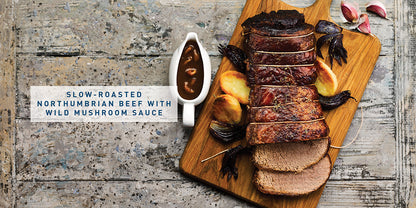 Flavours of England Roasts Gilli Davies and Huw Jones published by Graffeg slow-roasted Northumbrian beef with wild mushroom sauce