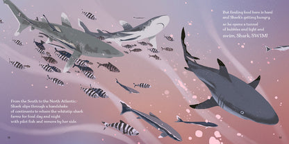 Swim Shark Swim by Dom Conlon and Anastasia Izlesou book page environmental poetic picture book