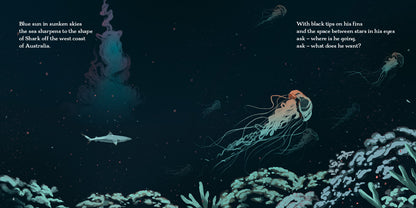 Swim Shark Swim by Dom Conlon and Anastasia Izlesou book page environmental poetic picture book